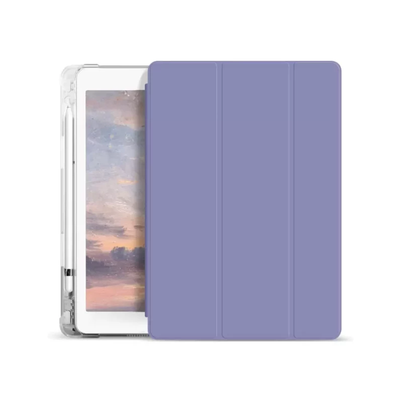 XPRO™ Smart Book tok pencil tartóval és teljesen átlátszó szilikon hátlappal lila Apple Ipad 10,2″ 2019 készülékhez