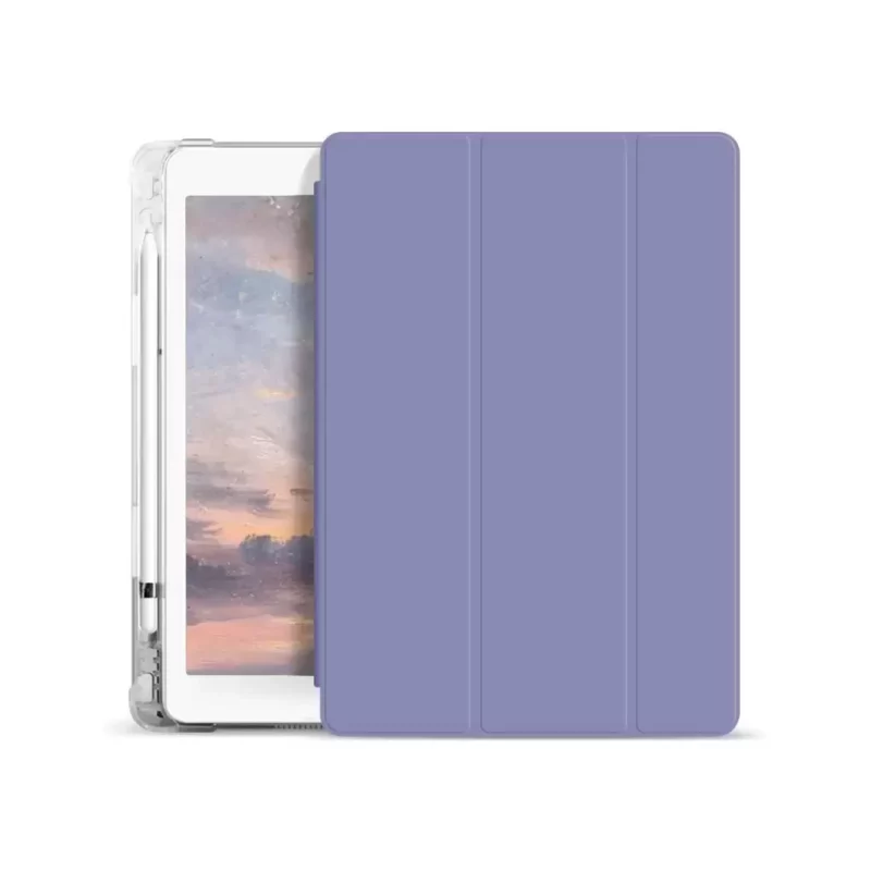 XPRO™ Smart Book tok pencil tartóval és teljesen átlátszó szilikon hátlappal lila Apple Ipad 10,9″ (2022) 10. generációs készülékhez