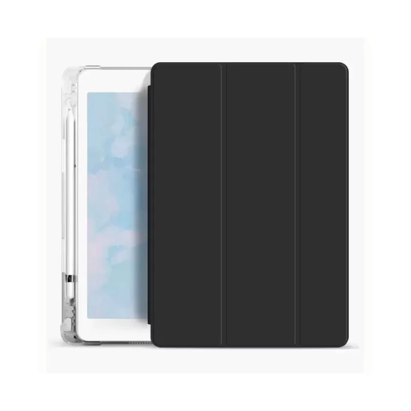 XPRO™ Smart Book tok pencil tartóval és teljesen átlátszó szilikon hátlappal fekete Apple Ipad 10,9″ (2022) 10. generációs készülékhez