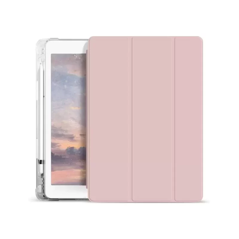XPRO™ Smart Book tok pencil tartóval és teljesen átlátszó szilikon hátlappal pink Apple Ipad 10,9″ (2022) 10. generációs készülékhez