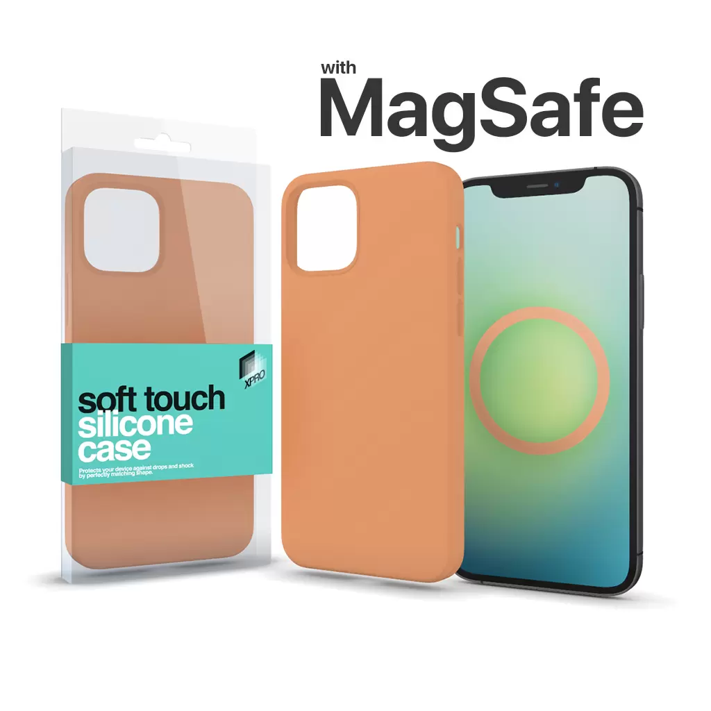 XPRO™ MagSafe rögzítésű Soft Touch Szilikon tok Apple Iphone 15 Pro Max készülékhez – narancs