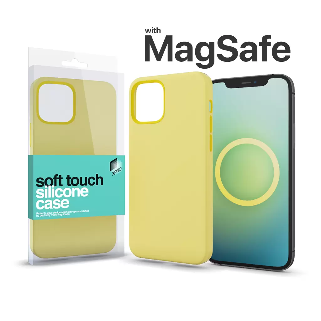 XPRO™ MagSafe rögzítésű Soft Touch Szilikon tok Apple Iphone 13 Pro Max készülékhez – halvány citromsárga