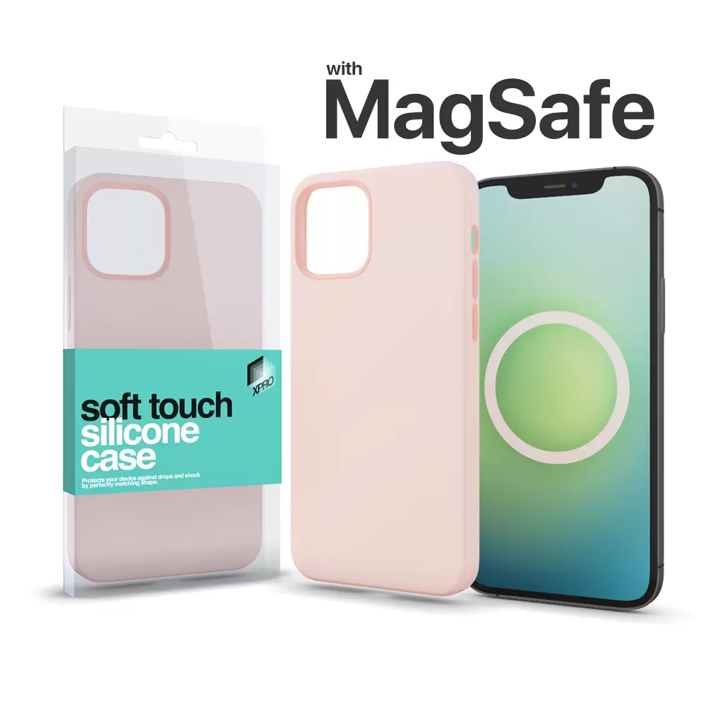 XPRO™ MagSafe rögzítésű Soft Touch Szilikon tok Apple Iphone 14 készülékhez – krétarózsaszín