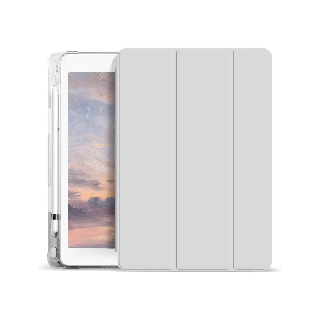 XPRO™ Smart Book tok pencil tartóval és teljesen átlátszó szilikon hátlappal szürke Apple Ipad 10,2″ 2019 készülékhez
