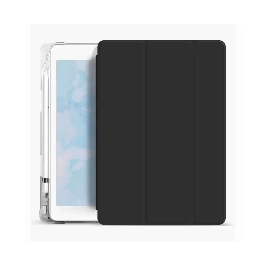 XPRO™ Smart Book tok pencil tartóval és teljesen átlátszó szilikon hátlappal fekete Apple Ipad 10,9″ (2022) 10. generációs készülékhez