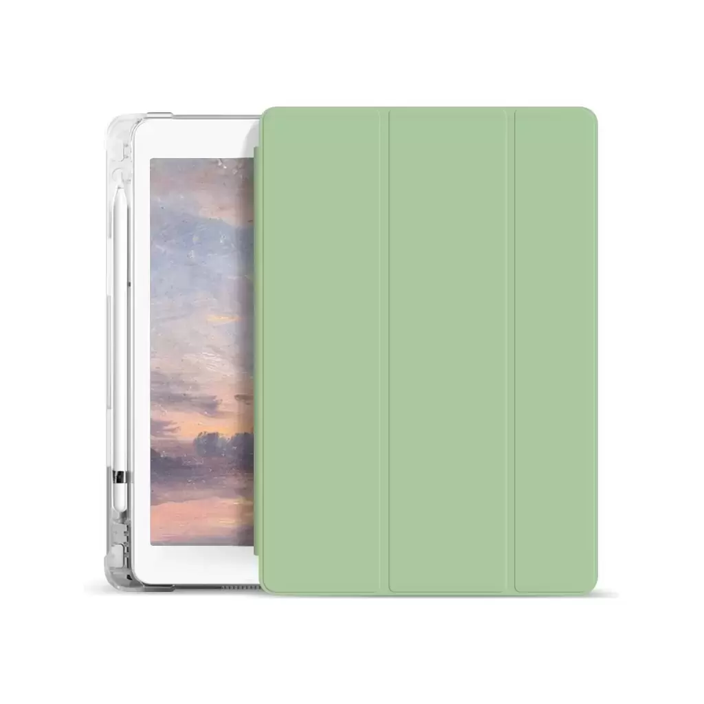 XPRO™ Smart Book tok pencil tartóval és teljesen átlátszó szilikon hátlappal világoszöld Apple Ipad 10,9″ (2022) 10. generációs készülékhez